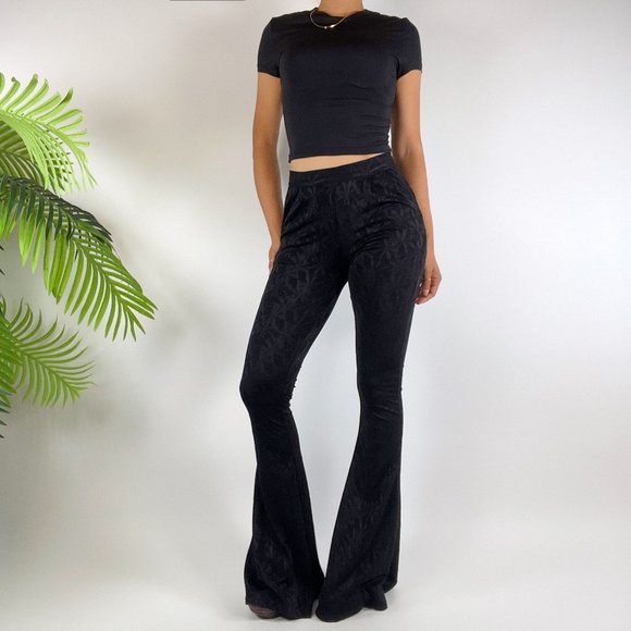Basically Me Pants - Vintage Y2K Black Floral Fairy Grunge Whimsygoth High Waisted Flare Pants /Small